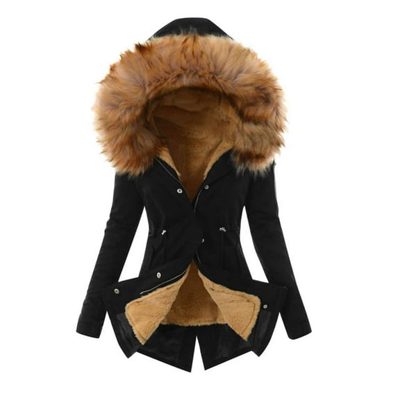 FYDUU Women's Winter Coats Parkas Thicken Lined Parka Womens Solid Color Winter Coat With Collar Hooded Outerwear Quilted Outerwear