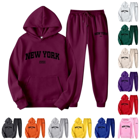 FYDUU Womens 2 Piece Sweatsuit Set Letter Print Hoodie Sweatshirts and Sweatpants Set 2Pcs Casual Tracksuit Jogger Sets Fall Outfits