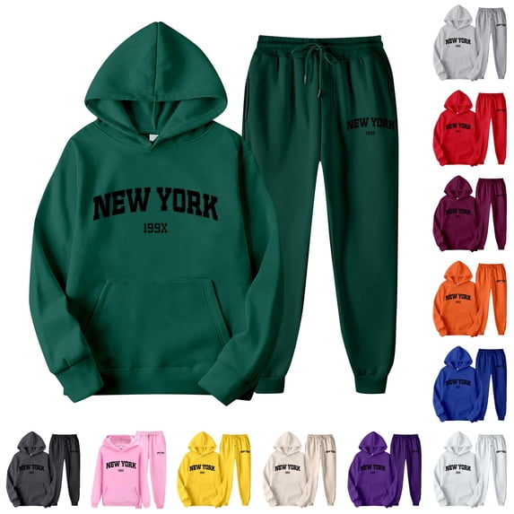 FYDUU Womens 2 Piece Sweatsuit Set Letter Print Hoodie Sweatshirts and Sweatpants Set 2Pcs Casual Tracksuit Jogger Sets Fall Outfits