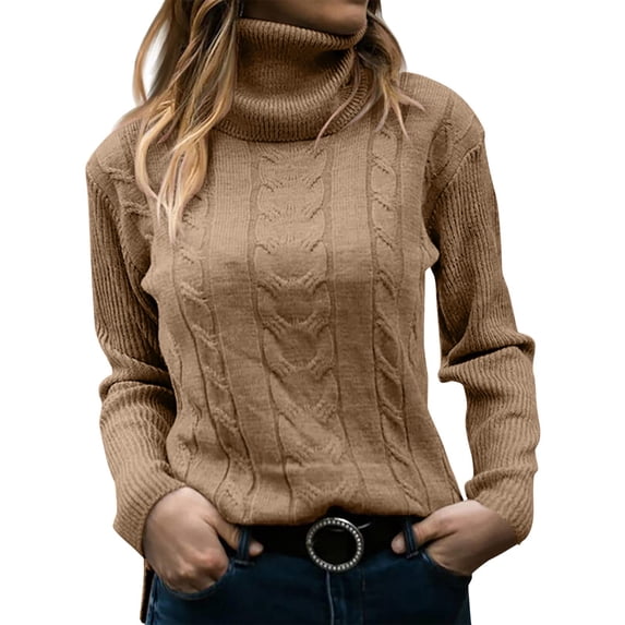 FYDUU Womens 2025 Fall Sweaters Womens' Turtleneck Long Sleeve Knit Sweaters Solid Color Slim Fit Casual Pullover Sweater Tops Casual Dress Sweaters