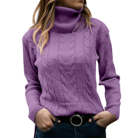 FYDUU Womens 2025 Fall Sweaters Womens' Turtleneck Long Sleeve Knit Sweaters Solid Color Slim Fit Casual Pullover Sweater Tops Knit Polo Sweaters