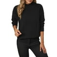 thumbnail image 1 of FYDUU Womens Cable Knit Sweaters Loose Knit Pullover Sweater High Neck Pattern Short Front Long Back Slit Hem Sweater Tops Blouses Versatile Clothes, 1 of 5