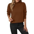 thumbnail image 1 of FYDUU Womens Cable Knit Sweaters Loose Knit Pullover Sweater High Neck Pattern Short Front Long Back Slit Hem Sweater Tops Blouses Warm Polo Sweaters, 1 of 5