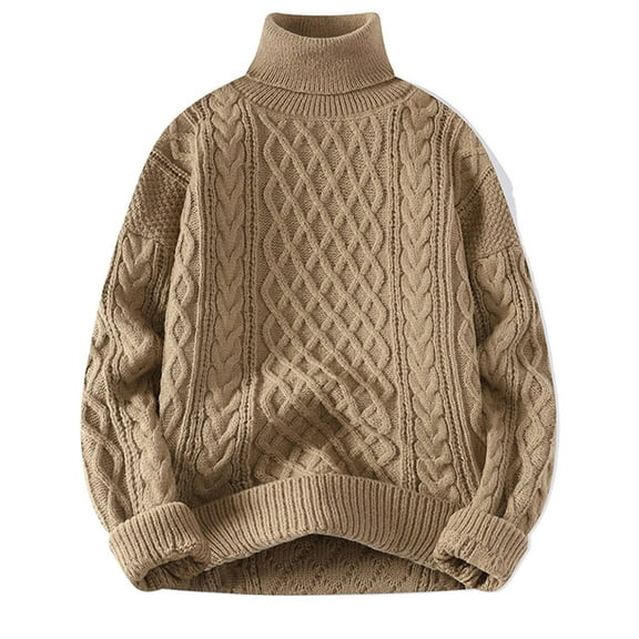 FYDUU Womens Cable Knit Sweaters Women's Pullover Sweater Solid Color Winter Thick Turtleneck Sweaters Loose Fit Casual Pineapple Knit Sweater Tops Fashion Clothing Top