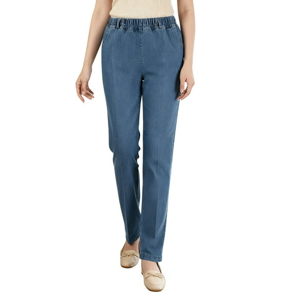 FYDUU Womens Casual Denim Pants Fashion Jeans Women's Classic Denim Leggings Stretch Elastic Waist Pull-On Denim Trousers Athletic Joggers