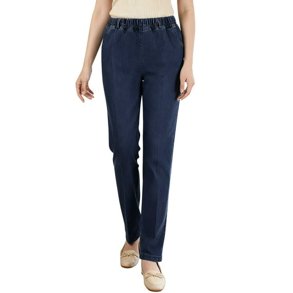 FYDUU Womens Casual Denim Pants Fashion Jeans Women's Classic Denim Leggings Stretch Elastic Waist Pull-On Denim Trousers Comfort Fit Pants