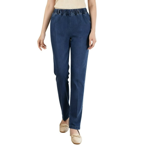 FYDUU Womens Casual Denim Pants Fashion Jeans Women's Classic Denim Leggings Stretch Elastic Waist Pull-On Denim Trousers Work Dress Pants