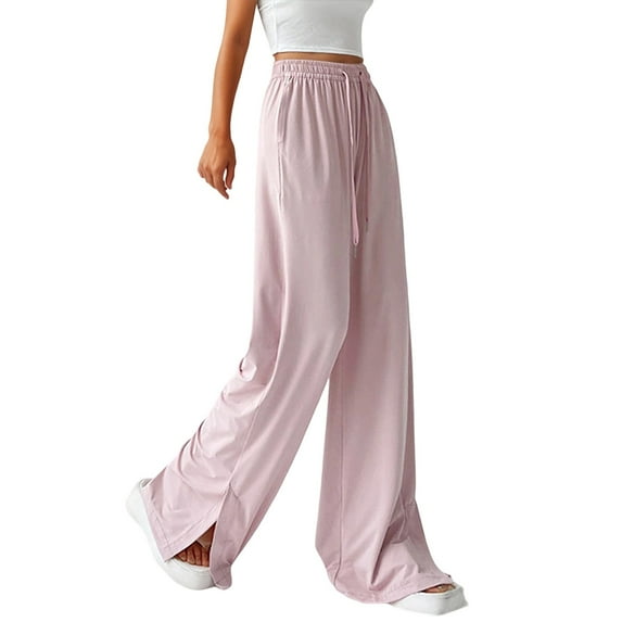 FYDUU Womens Casual Pants High Waisted Straight Leg Pants With Side Slits Sports Loose Fit Trousers Everyday Wear Outdoor Activities Loose Trousers