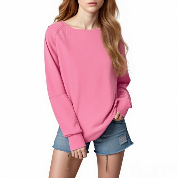FYDUU Womens Casual Sweatshirt Crewneck Sweatshirts Women Long Sleeve Tops Fall Fashion Clothes Winter Pullover Solid Color Sportswear Fashion Hoodies Fall Tops