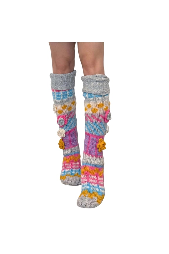 Womens Cute Crew Socks Women Crocheted Over The Knee Stockings Autumn Winter Warm Knitted Thigh High Socks Fashion Pattern Casual Comfort