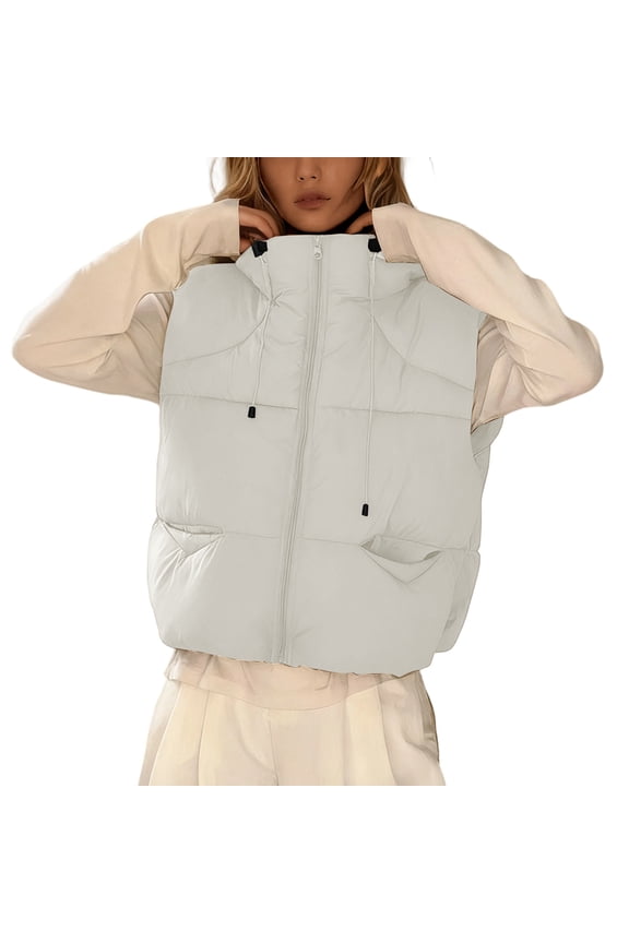 Womens Puffer Vest Sleeveless Hooded Puffy Vests Lightweight Quilted Vest Casual Cropped Sleeveless Jackets Autumn Winter Warm Coat Trendy Streetwear