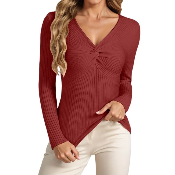 FYDUU Womens Sweaters Elegant Solid Color Knit Collar Slim Fit Long Sleeve Pullover Sweater Casual Wear Everyday Basic Layering Tops Fashion Knit Sweater