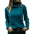 thumbnail image 1 of FYDUU Womens Sweaters Soft Tops Womens Turtleneck Long Sleeve Cable Knit Sweater Pullover Solid Color Slim Fit Casual Jumper Sweaters Temperament Sweater, 1 of 5