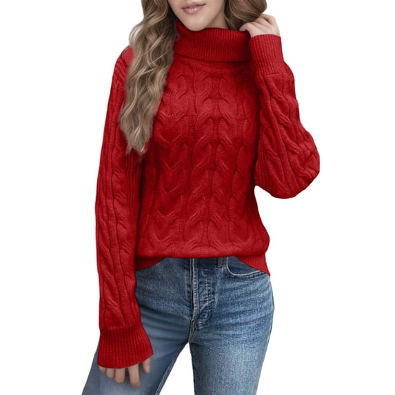 FYDUU Womens Sweaters Tops Trendy High Neck Knit Pullover Sweater Soft Warm Winter Turtleneck Top Casual Loose Fit Comfortable Long Sleeve Sweater Fall Knit Sweaters