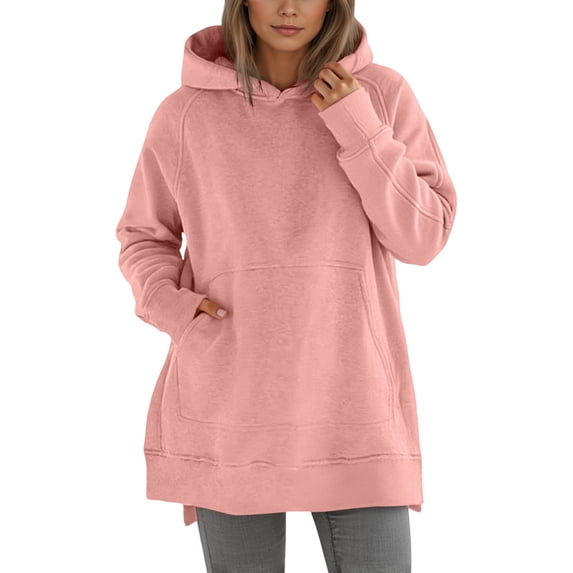 FYDUU Womens Sweatshirts Hoodies Cozy Women's Oversized Hoodies Sweatshirts Solid Color Long Sleeve Round Neck Hoodie With Pocket Casual Wear Commuting Basic Sweatshirts