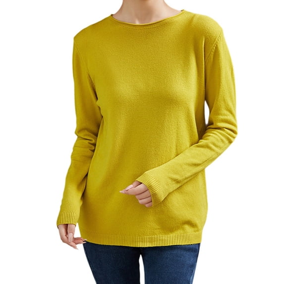 FYDUU Womens Winter Fall Sweaters Knit Pullover Sweater Casual Loose Fit Ribbed Long Sleeve Knit Top Soft Comfortable Round Neck Basic Tunic Tops Knit Casual Cozy Tops