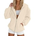 thumbnail image 1 of FYDUU Womens Zip Up Hoodies Oversized Sweatshirts Fashion Solid Color Long Sleeve Hooded Sweatshirt Casual Jackets Basic Soft Sweatshirts Tops Beige, 1 of 3