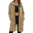 thumbnail image 1 of FYDUU Zip Up Hoodies For Women Long Sleeve Oversized Fleece Long Sweatshirts Fall Casual Hooded Jackets With Pockets Vintage Fall Pullover Tops Khaki, 1 of 4