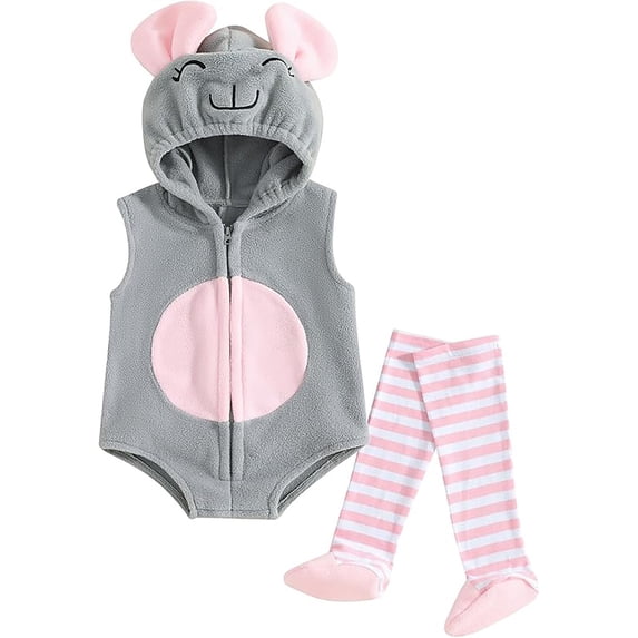 FYEGRE Adorable Baby Animal Hooded Romper Jumpsuit Outfit With Long Socks For Toddlers And Pink 0-6M