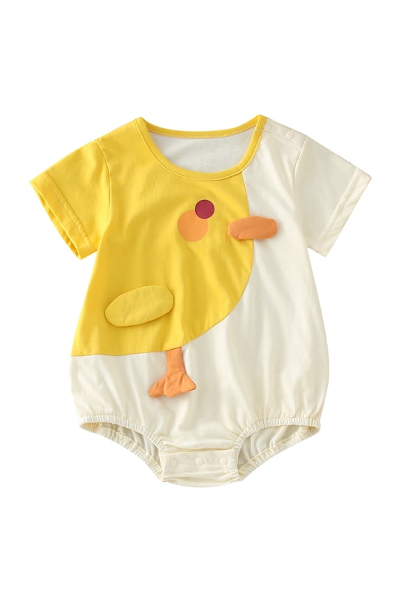 Adorable Cartoon Print Short Sleeve Romper Jumpsuit for Baby Girls Bodysuit Outfit Yellow 3-6 Months