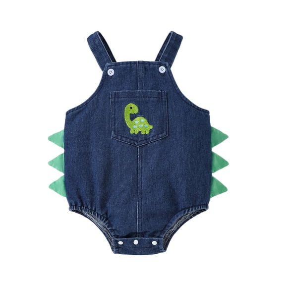 FYEGRE Adorable Dinosaur Embroidered Denim Romper Sleeveless Jumpsuit for Baby Girls Casual Play Outfit Blue 6-12 Months