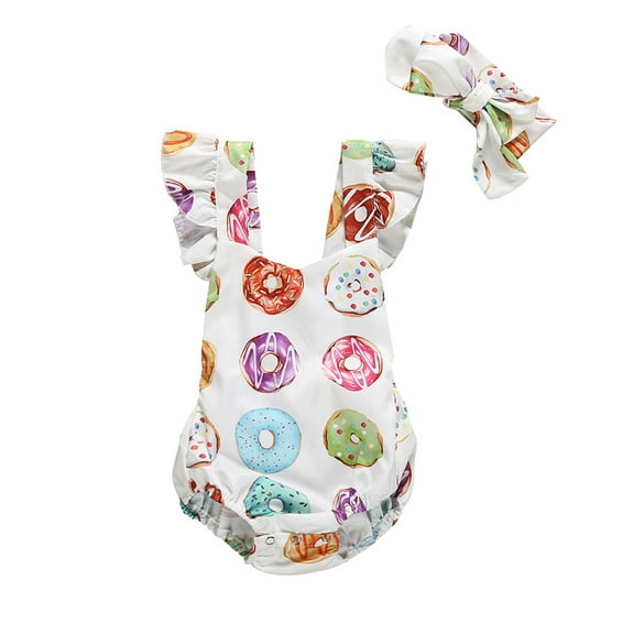 FYEGRE Adorable Fly Sleeve Ruffled Jumpsuit with Playful Cartoon Prints for Girls White 3-6 Months