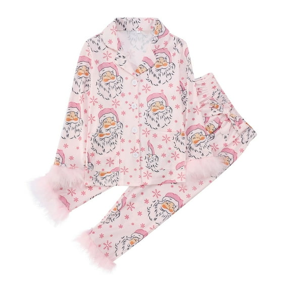 FYEGRE Adorable Girls Holiday Themed Pajama Set Cozy Long Sleeve Top and Bottoms Matching Sleepwear Outfit for Festive Season Comfort Pink 10T(140)