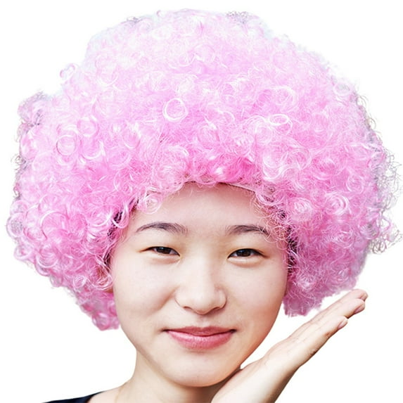 FYEGRE Afro Wig for Carnival Party Dress Up Funky Wacky Clown Hair with Colorful Fans Accessory Pink One Size