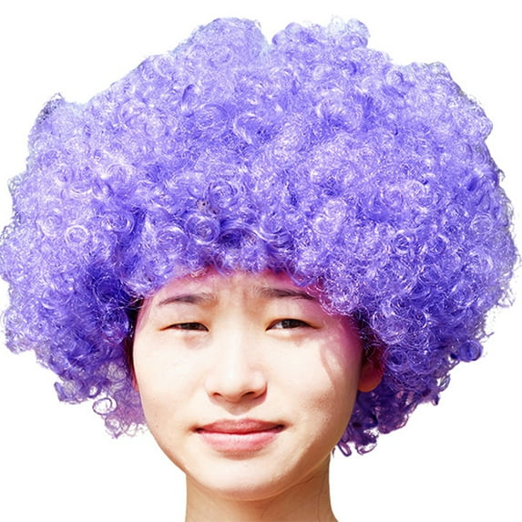 FYEGRE Afro Wig for Carnival Party Dress Up Funky Wacky Clown Hair with Colorful Fans Accessory Purple One Size