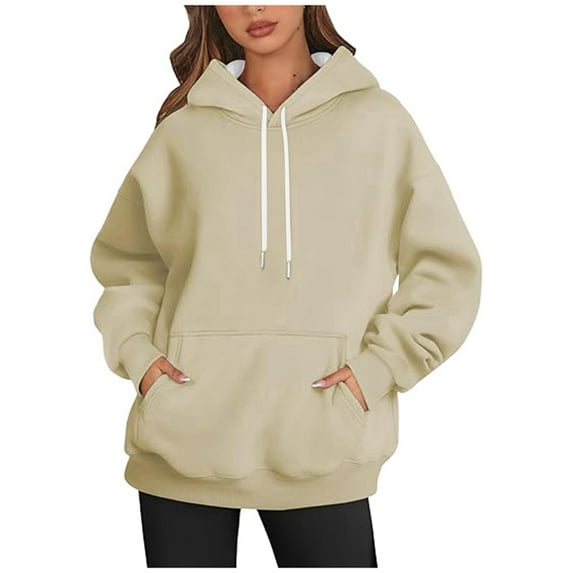 FYEGRE Airport Layover Ladies' Hooded Sweatshirt Women's Casual Fashion Solid Color Hooded Pullover Long Sleeve Sweatshirt Comfortable Soft Warm Winter Hoodie Outerwea Beige XXL