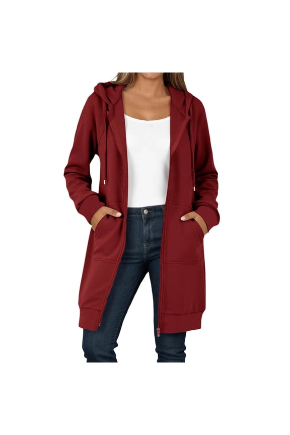 Airport Travel Ladies' Hoodie Women's Casual Long Hooded Zipper Sweatshirt Jacket for Autumn Winter Wear Full Sleeve Outerwear Comfortable Daily Outfit RD1 M