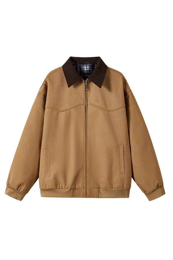 Autumn Barn Style Retro Lapel Worker Utility Outerwear Coat Lightweight Comfortable Daily Wear Windbreaker for Men Casual Jacket Khaki XL