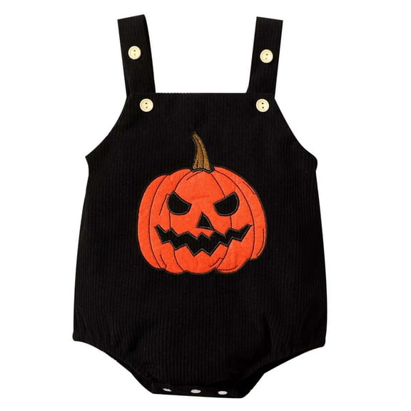 FYEGRE Baby Halloween Pumpkin Romper Corduroy Overalls Bodysuit Fall Winter Outfit Jacket Strap Black 3-6 Months