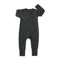 thumbnail image 1 of FYEGRE Baby Ribbed Pajamas Long Sleeve Zippered Romper Jumpsuit for Comfort and Easy Changes Black 3-6 Months, 1 of 2