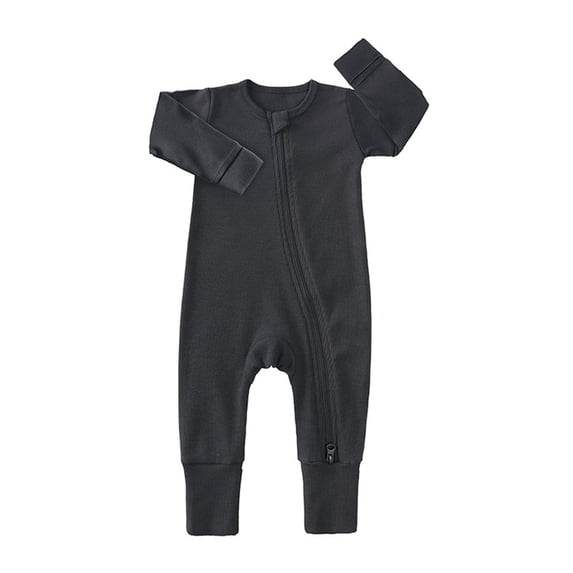 FYEGRE Baby Ribbed Pajamas Long Sleeve Zippered Romper Jumpsuit for Comfort and Easy Changes Black 3-6 Months