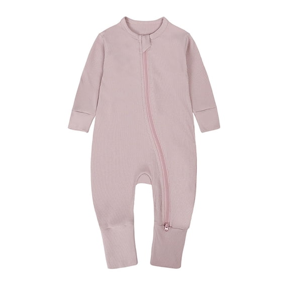 FYEGRE Baby Ribbed Pajamas Long Sleeve Zippered Romper Jumpsuit for Comfort and Easy Changes Light Pink 0-3 Months