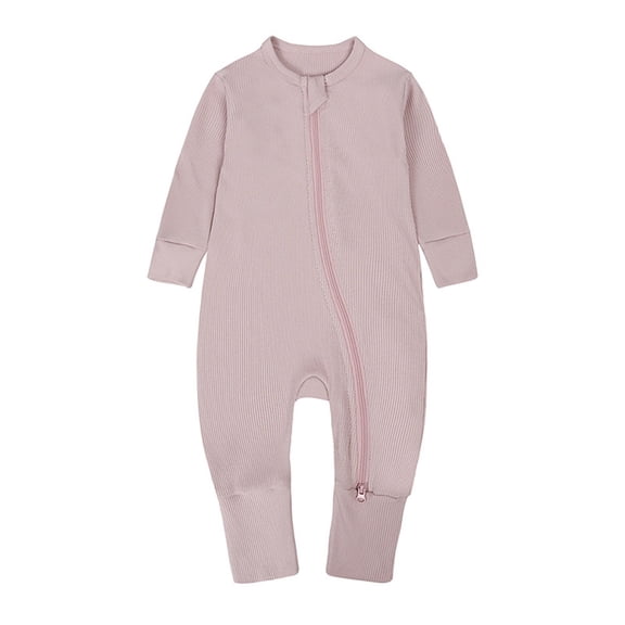 FYEGRE Baby Ribbed Pajamas Long Sleeve Zippered Romper Jumpsuit for Comfort and Easy Changes Light Pink 6-12 Months