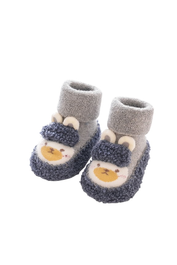 Baby Sock Shoes Baby Non- Warm Walking Shoes Non-Skid Slippers with Grips Boys Girls Cartoon Sneakers Grey 12-18 Months