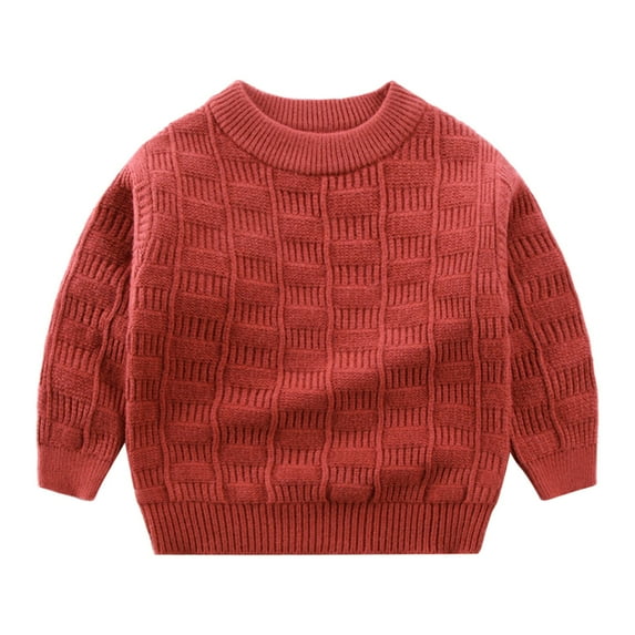 FYEGRE Baby Sweater Boys Winter Knit Sweater Long Sleeve Solid Color Top Warm Comfortable Clothing For Toddler Children Red 2-3 Years