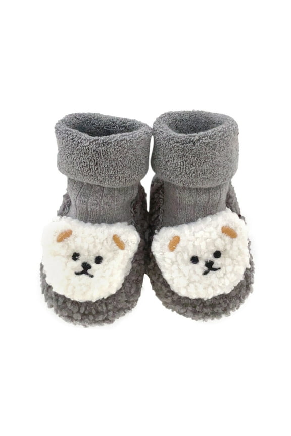 Baby Winter Boots Thickened Sole Soft Warm Footwear For Cold Weather Toddler Cartoon Design Non- Outdoor Play Grey 12-18 Months
