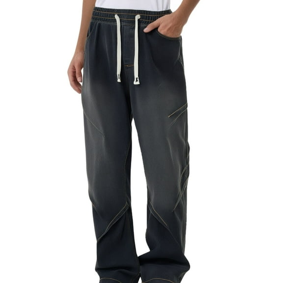 FYEGRE Baggy Bootcut Jeans Men's Washed Denim Jeans for Hop Work and Casual Wear Comfortable Durable Trousers with Modern Style Black XXXL