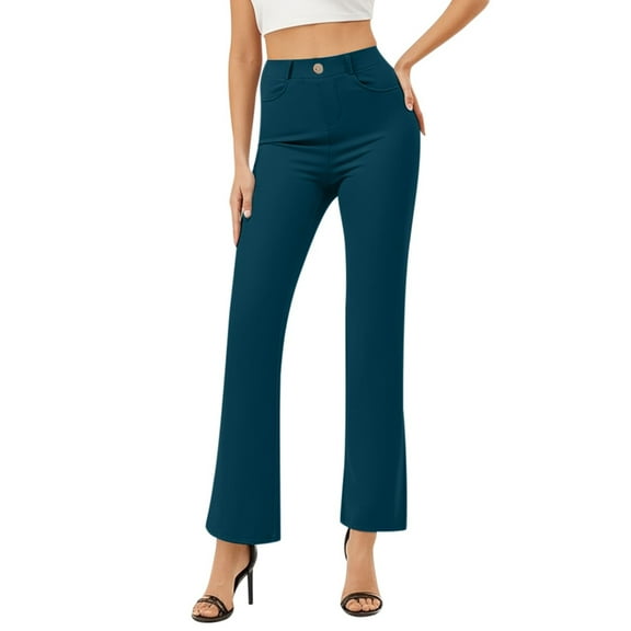 FYEGRE Baggy Women's Lounge Pants Solid Color Trousers With Pockets For Womens Business Casual Elastic Waist Work Pants Comfortable Wear Daily Outfit Navy XL