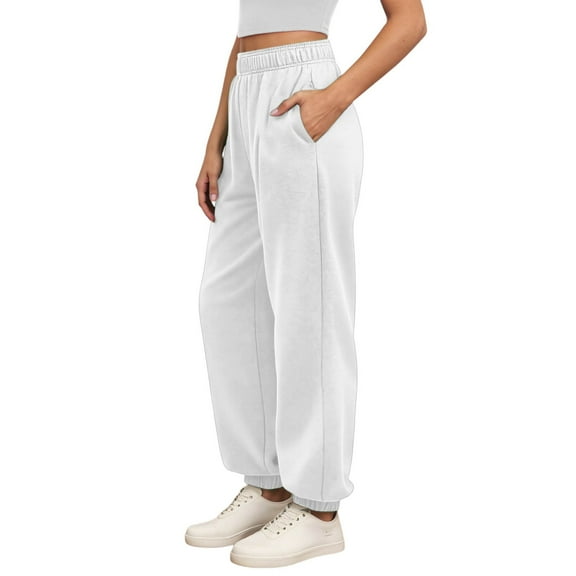 FYEGRE Barely There Feel Women's Pants High Waist Women's Casual Pants Loose Fit Comfortable Athletic Wear Featuring Pockets Drawstring And Elastic Waistband White S