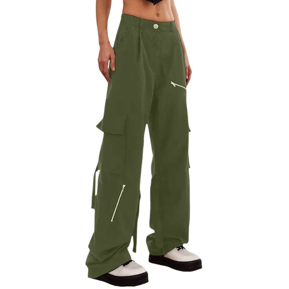FYEGRE Barely There Feel Women's Pants Women's Low Waist Casual Cargo Pants with Multiple Pockets Loose Fit Trousers for Everyday Wear Green XXL
