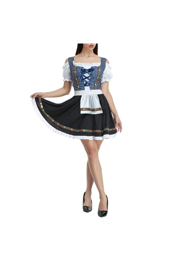 Women's Oktoberfest German Bavarian Dirndl Dresses Carnival Fancy Dress Blue M