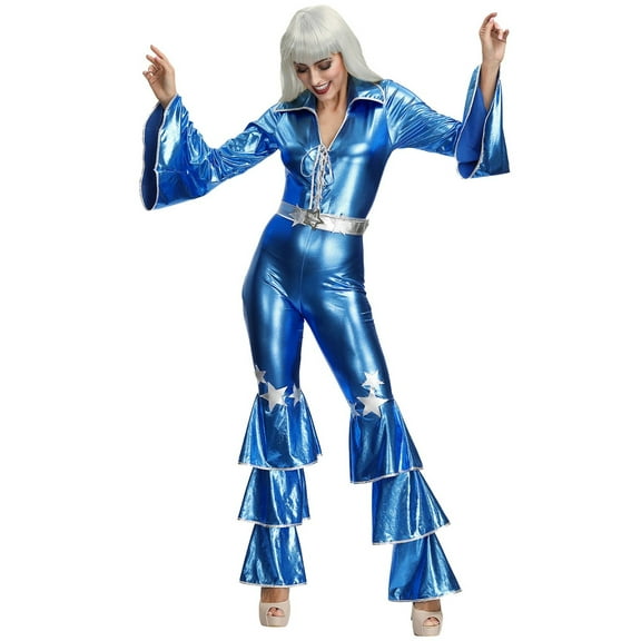 FYEGRE Blue Leather Jumpsuit for Bar Stage Performances and Pole Dance Events Blue M
