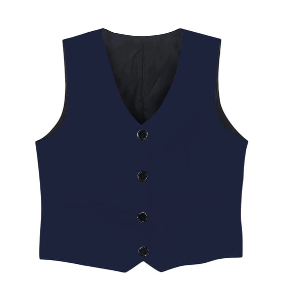 FYEGRE Boy's 4 Button Formal Suit Vest Boys Formal Casual Wear Vest Sleeveless Jacket For Toddler Children School Outfit Navy 9-10 Years
