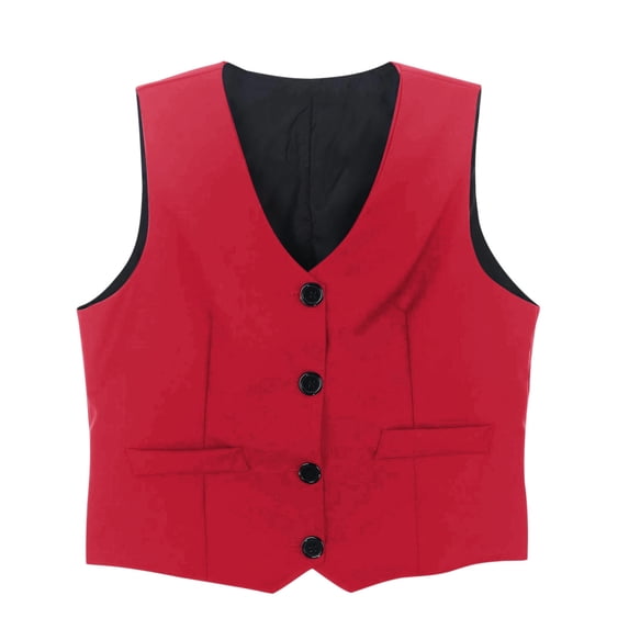 FYEGRE Boy's 4 Button Formal Suit Vest Boys Formal Casual Wear Vest Sleeveless Jacket For Toddler Children School Outfit Red 9-10 Years