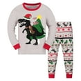 thumbnail image 1 of FYEGRE Boys Holiday Themed Long Sleeve Pajama Set Cozy Two Piece Homewear For Toddler And Kids Comfortable Sleepwear Outfit Light Gray 8-9 Years, 1 of 4