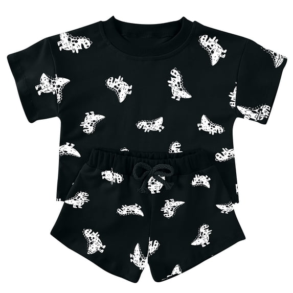 FYEGRE Boys Kids 2-Piece Short Sleeve T-Shirt and Shorts Set, Casual Crew Neck Top with Drawstring Waist Shorts for Summer, Daily Play & Outdoor Activities Black1 11-12 Years